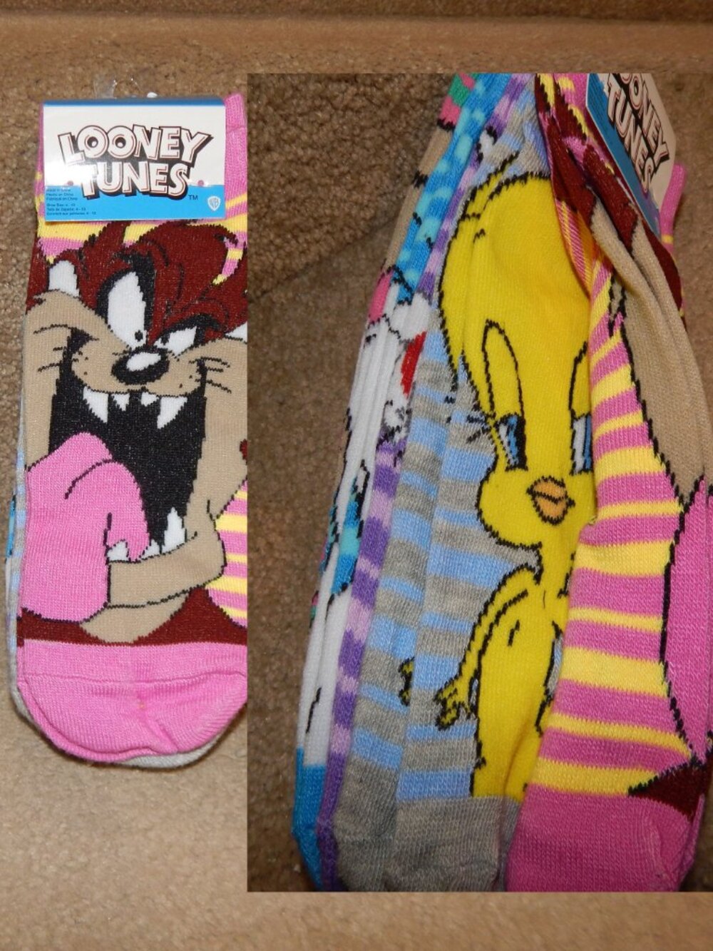 NWT LOONEY TUNES 5 Low Cut Socks TAZ BUGS BUNNY LOLA BUNNY SYLVESTER TWEETY